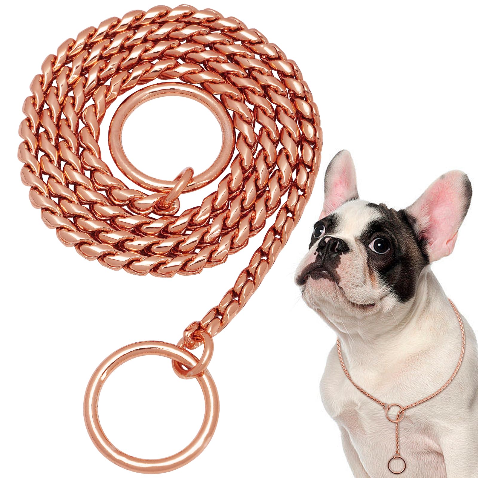 RoseGold Dog Chain Stainless Steel Choke Collar Slip Dog P Chain Snake Collar Plating Anti-Rust Dog Training Collars for Small Large Dogs(70cm)