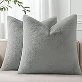 Pallene Faux Fur Plush Throw Pillow Covers 18x18 Set of 2, Soft Fluffy Couch Pillow Covers for Living Room, Grey