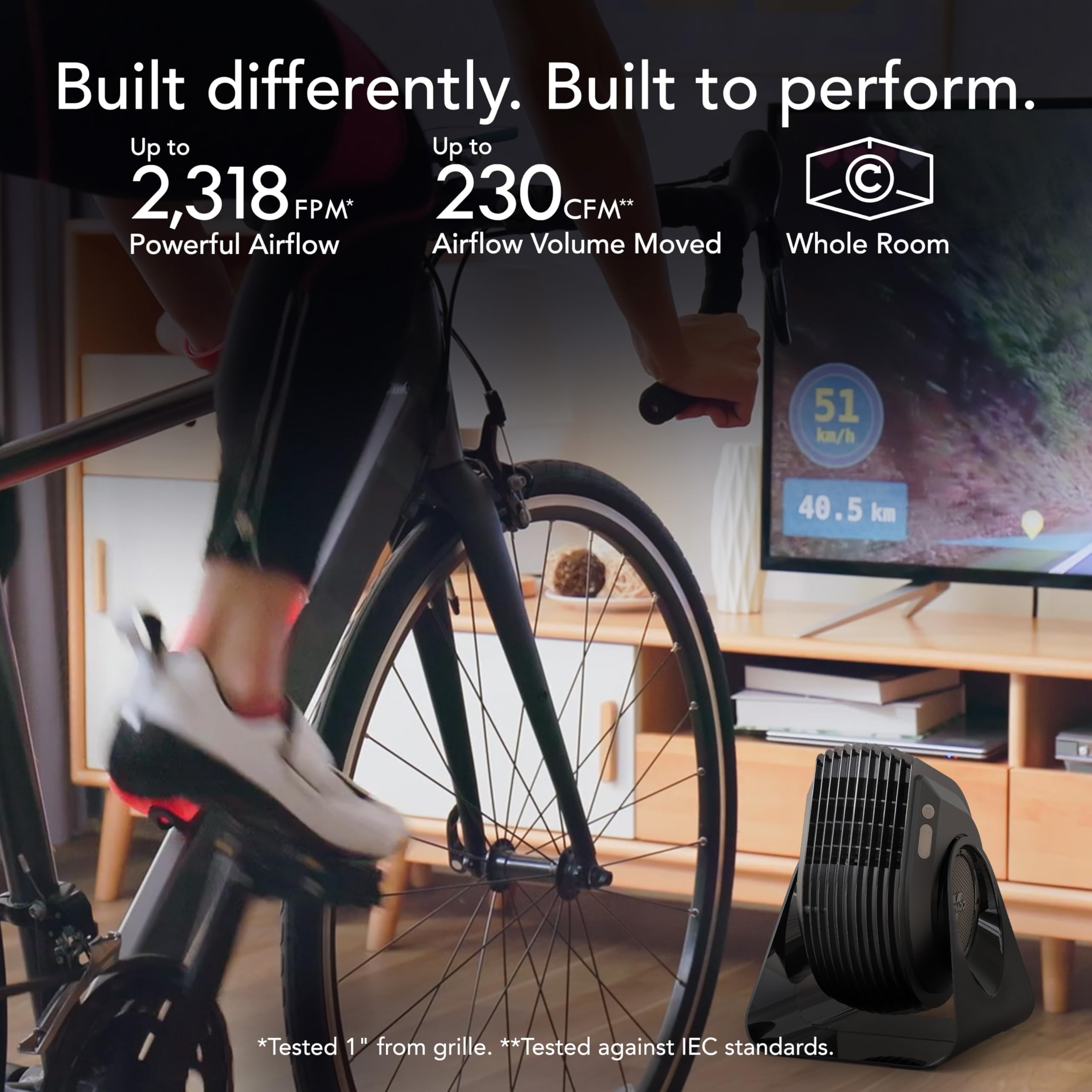 Vornado FLY MAX High Velocity Fitness Floor Fan, Omnidirectional Remote with Equipment Straps, 4 Speed Settings, Adjustable Tilt, Whole Room Circulation, Powerful Fan for Training Sessions, Black