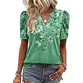 Zeagoo Women Blouses Puff Short Sleeve Tops V Neck Dressy Casual Spring Shirts Boho Floral Cute Clothes 2026
