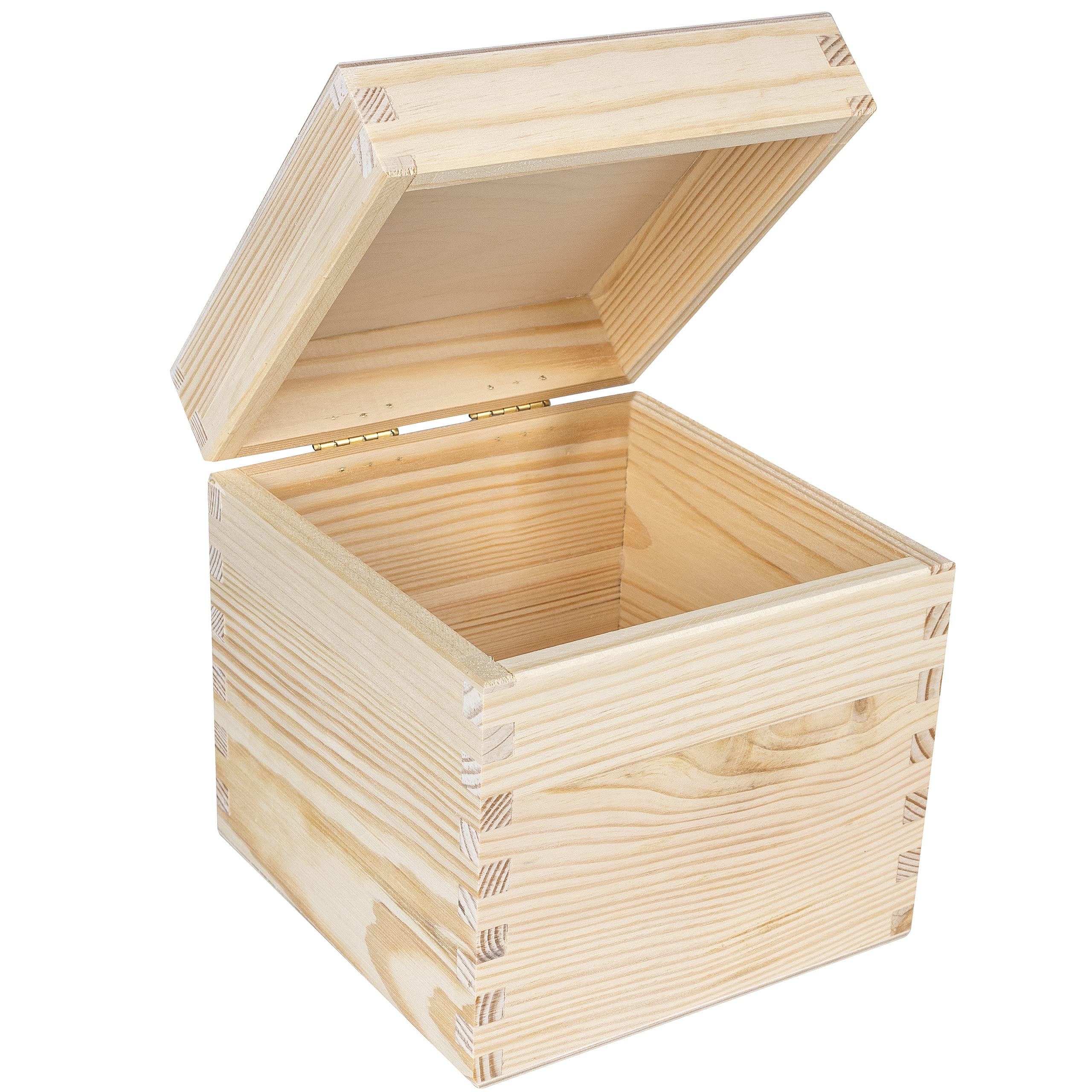 Creative Deco Square Wooden Storage Box Cube | 16x16x16cm (+/- 1cm) | Hinged Lid No Handles | Plain Unpainted & Unfinished Gift Box | Easter Jewellery Box Keepsake Trinket Chest Treasure
