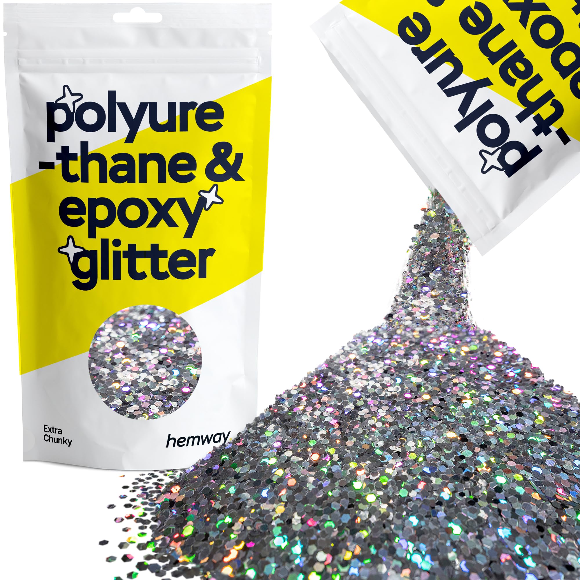 Hemway Resin Glitter Gun Metal Grey Holographic 100g Extra Chunky | Polyurethane & Epoxy Glitter for Resin Crafts, Tumblers, Coasters & Table Art