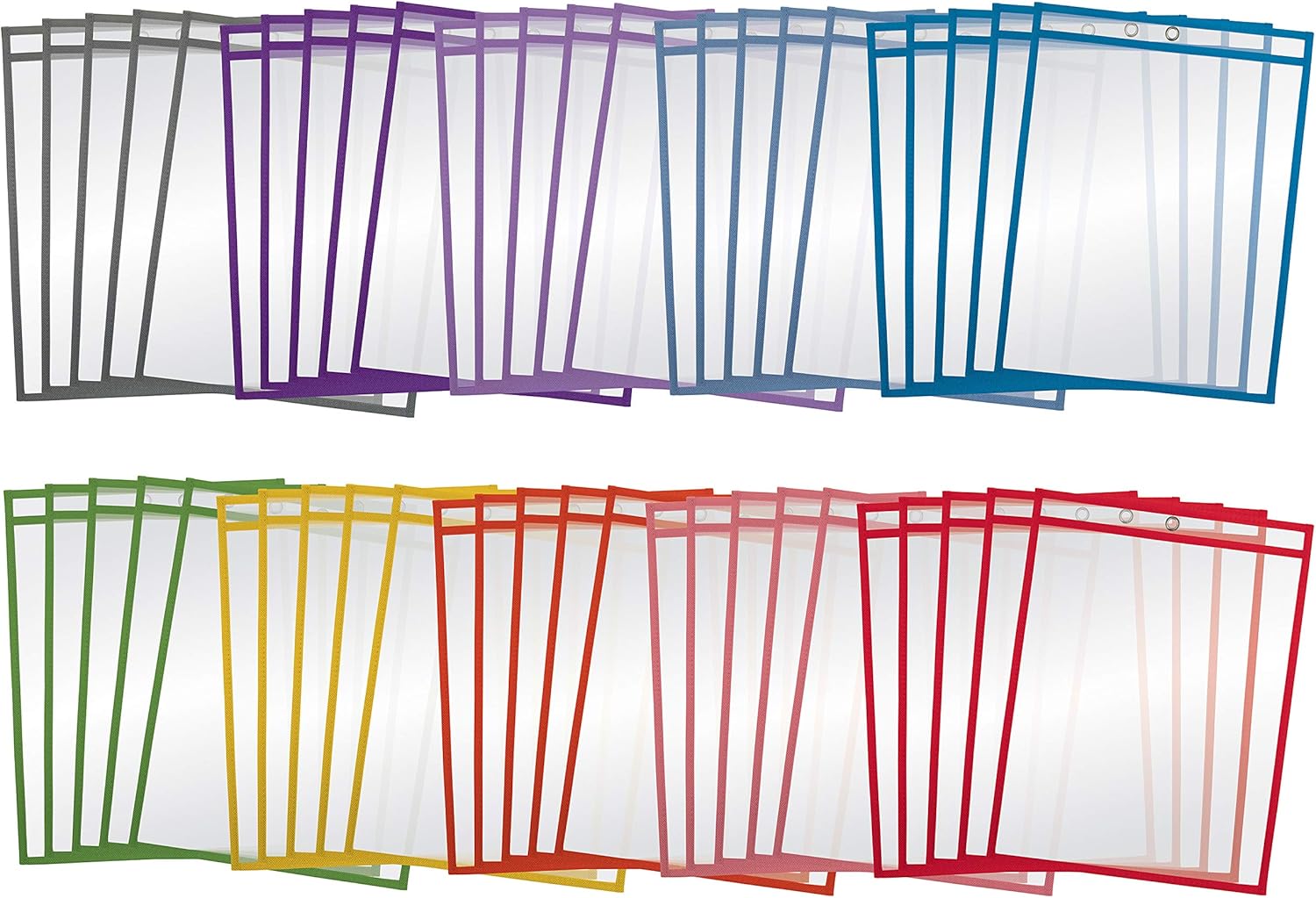 Dry Erase Pocket Sleeves, 50 Count, Crystal Clear, by Better Office Products, Oversized, 10.25" x 13.75", Heavy Duty Dry Erase Pocket Sheet Protectors, Reusable Pockets with 10 Assorted Colors,50 Pack