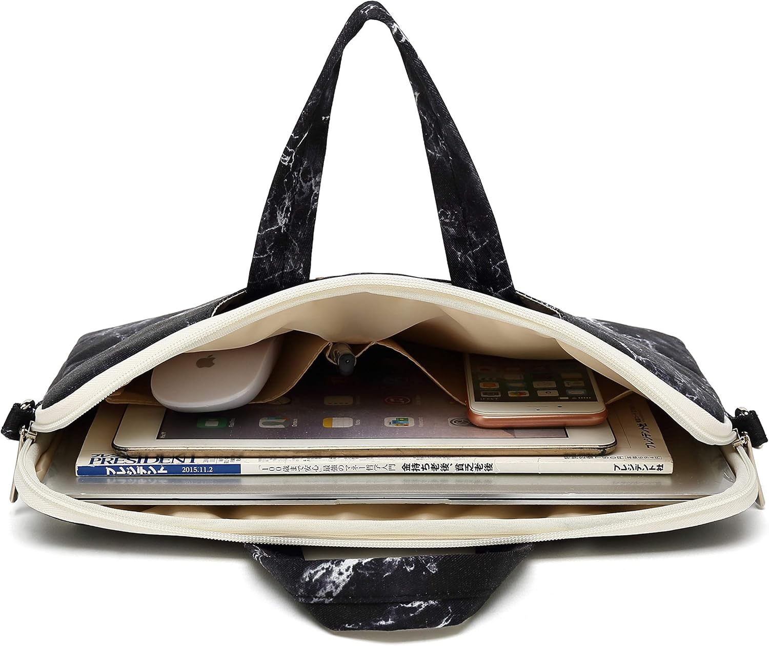 Canvaslife Black Marble Pattern 15 inch Waterproof Laptop Shoulder Messenger Bag Case with Rebound Bubble Protection for 14 inch-15.6 inch Laptop 15 Case Bag: Computers & Accessories