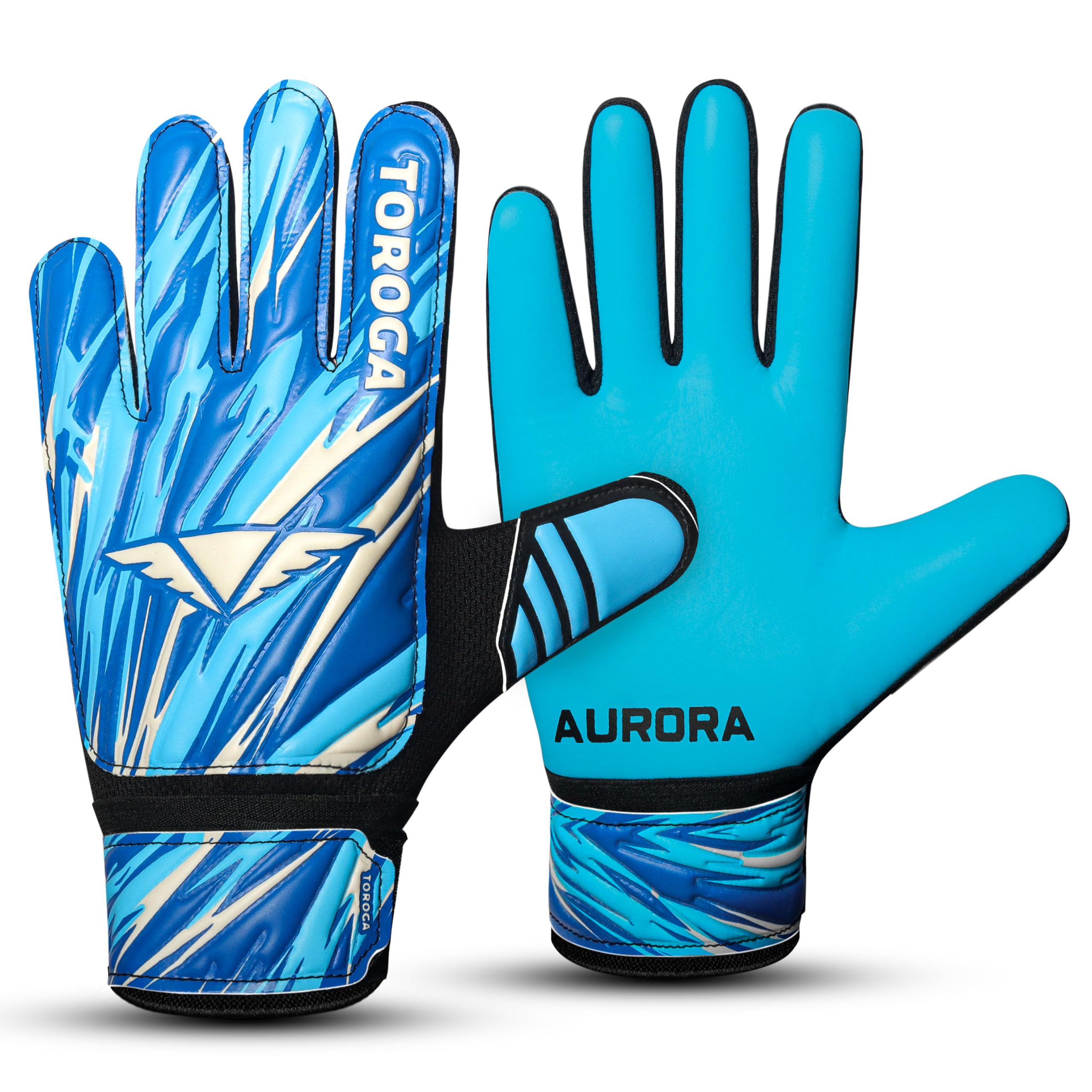 TOROGA Football Goalkeeper Gloves For Boys kids Children Youth Soccer Goalie Glove with Super Grip Palms (Sky Blue, 2)