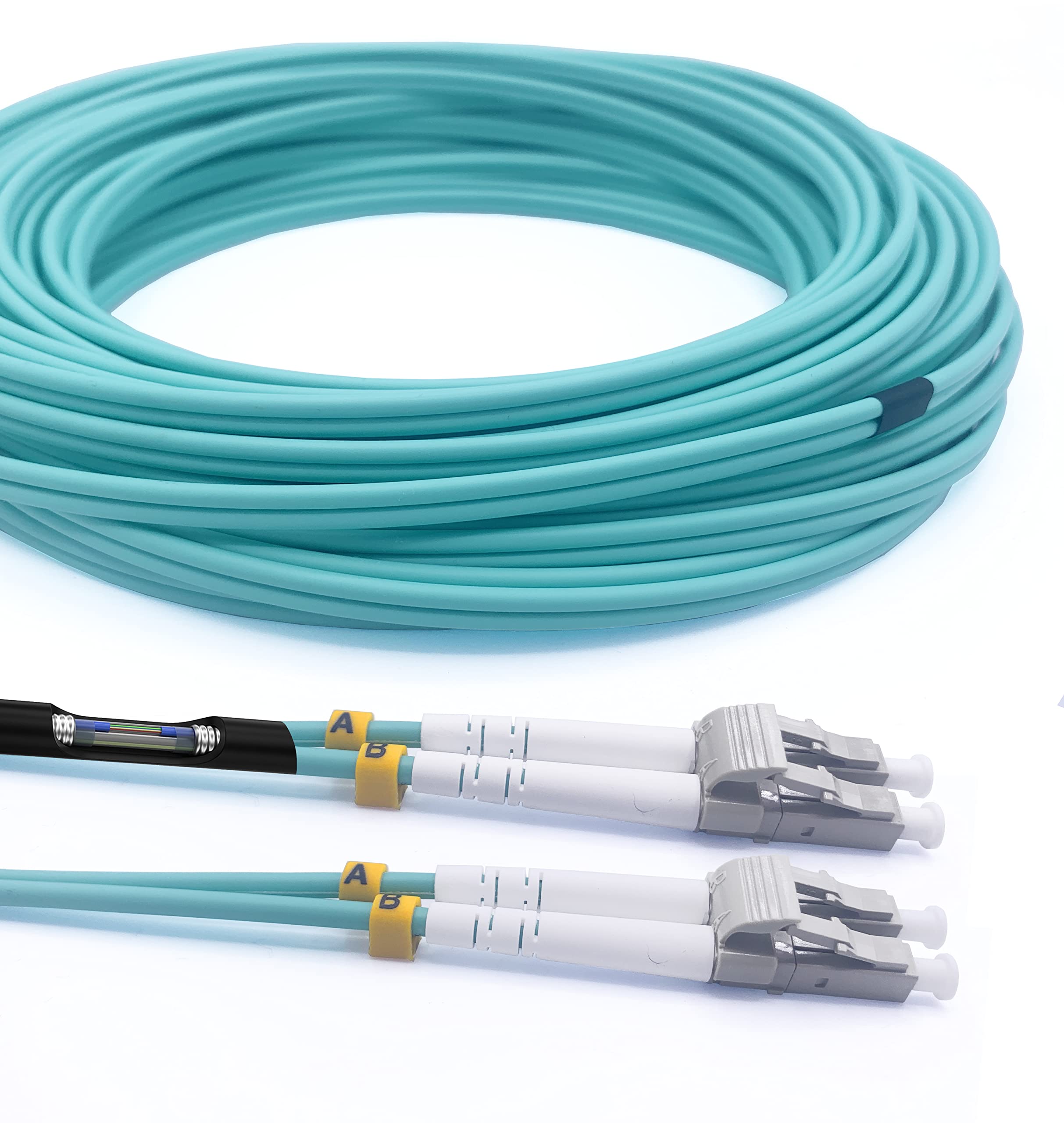 Elfcam® - Shielded Steel Fibre Optic Cable LC/UPC to LC/UPC OM3 Multimode Duplex Fibre Optic Cable 50/125um (50M)