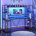 SEDETA Gaming Desk 65.7'' with LED Lights, Hutch and Storage Shelves, Computer Desk with Monitor Stand, Large PC Gamer Desk Workstation, Ergonomic Gaming Table for Bedroom, Living Room, Black
