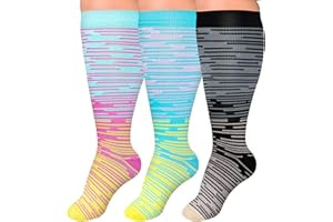 Lefowru 3 Pair Medical Plus Size Compression Socks Extra Wide Calf for Women para Varices 20-30 mmHg