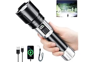 Flashlight Rechargeable 990000 High Lumens, Super Bright LED Flash Light with LCD Digital Display, Tactical Flashlights with 