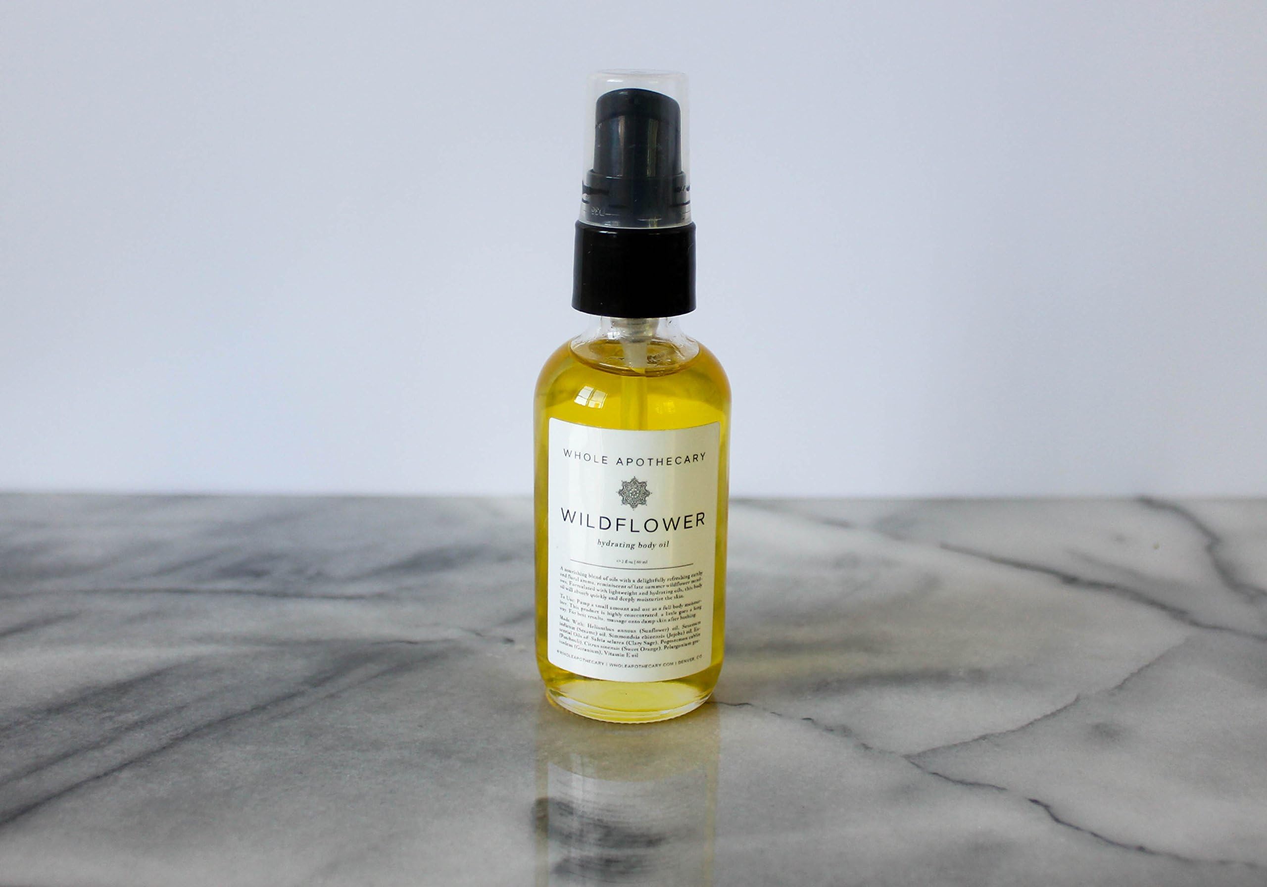 Whole Apothecary All Natural Organic Skin Care: Certified Organic Moisturizer + Hydrator for Clear Skin - Gentle Enough for Sensitive Skin - Wildflower Body Oil 2oz