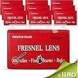 Premium Grade Fresnel Lens Pocket Wallet Credit Card Size • Magnifier • Solar Fire Starter • Ruler - Unbreakable Plastic (10 Pack Premium Grade Ruler/Magnifier) (CZFLCCRLR)