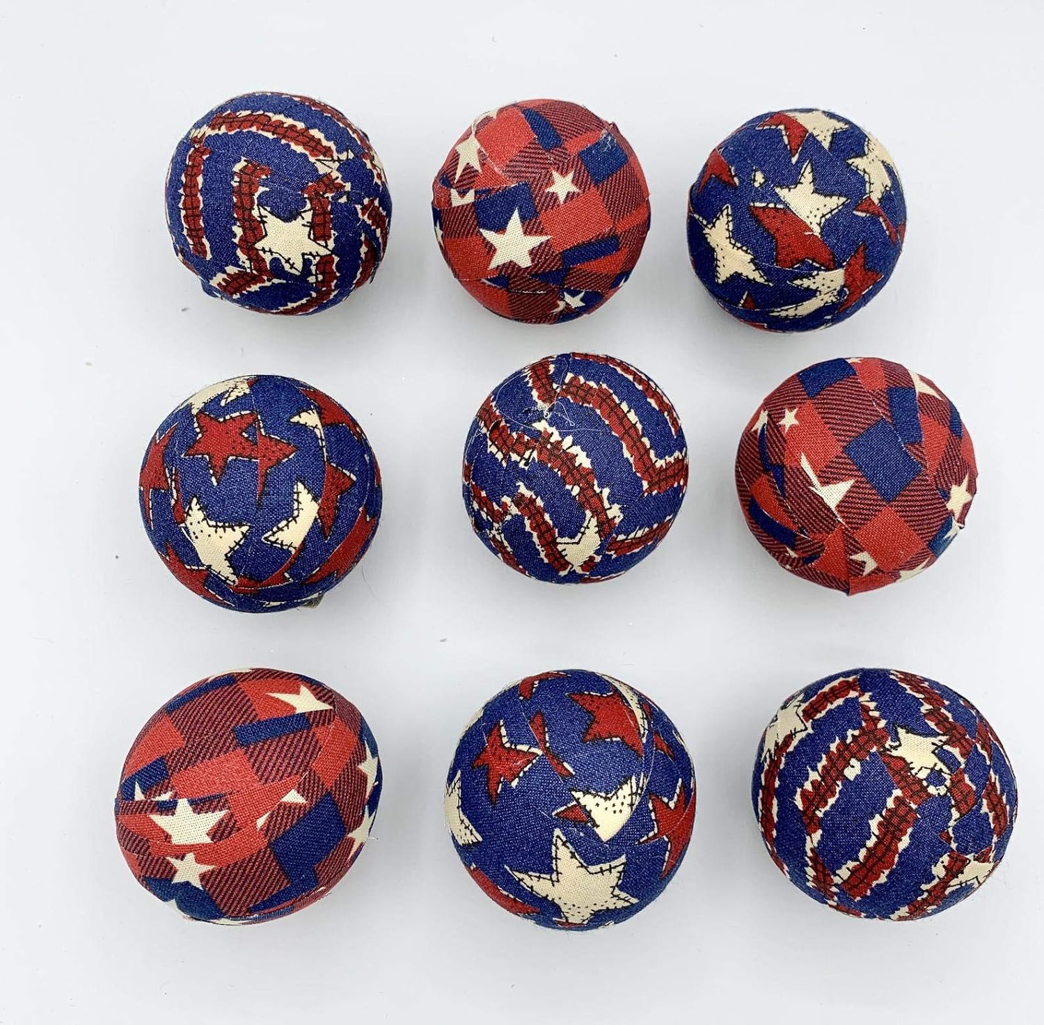 Red and Navy Blue Patriotic Stars fabric wrapped balls set