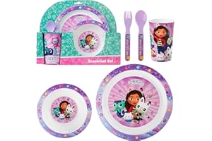 Get Trend Gabby's Dollhouse Dinnerware Sets for Kids, 5 Pc Tableware, Plate, Bowl, Cup, Spoon, Fork, Plates and Bowls Set, Gifts for Kids (Multi Gabby's Dollhouse)