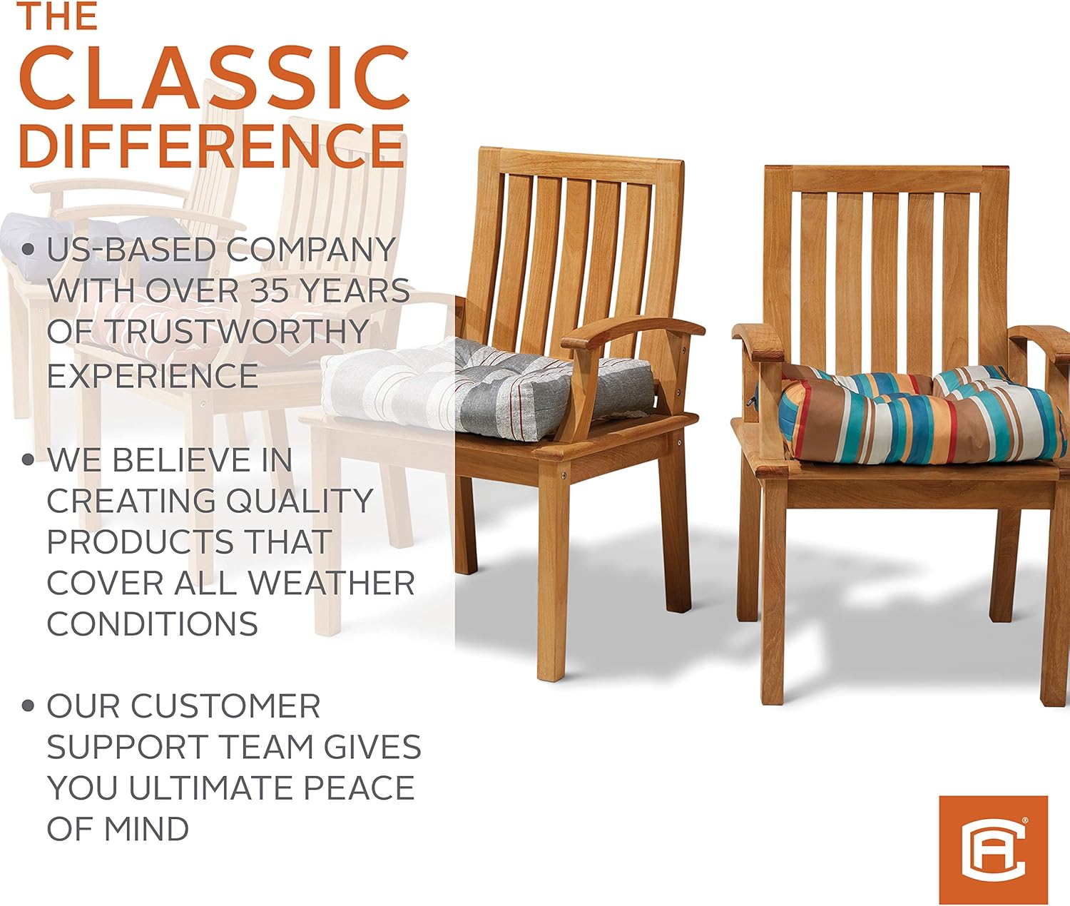 Classic Accessories Water-Resistant Square Patio Seat Cushions, 19 x 19 x 5 Inch, 2 Pack, Black Sedona Stripe : Garden & Outdoor