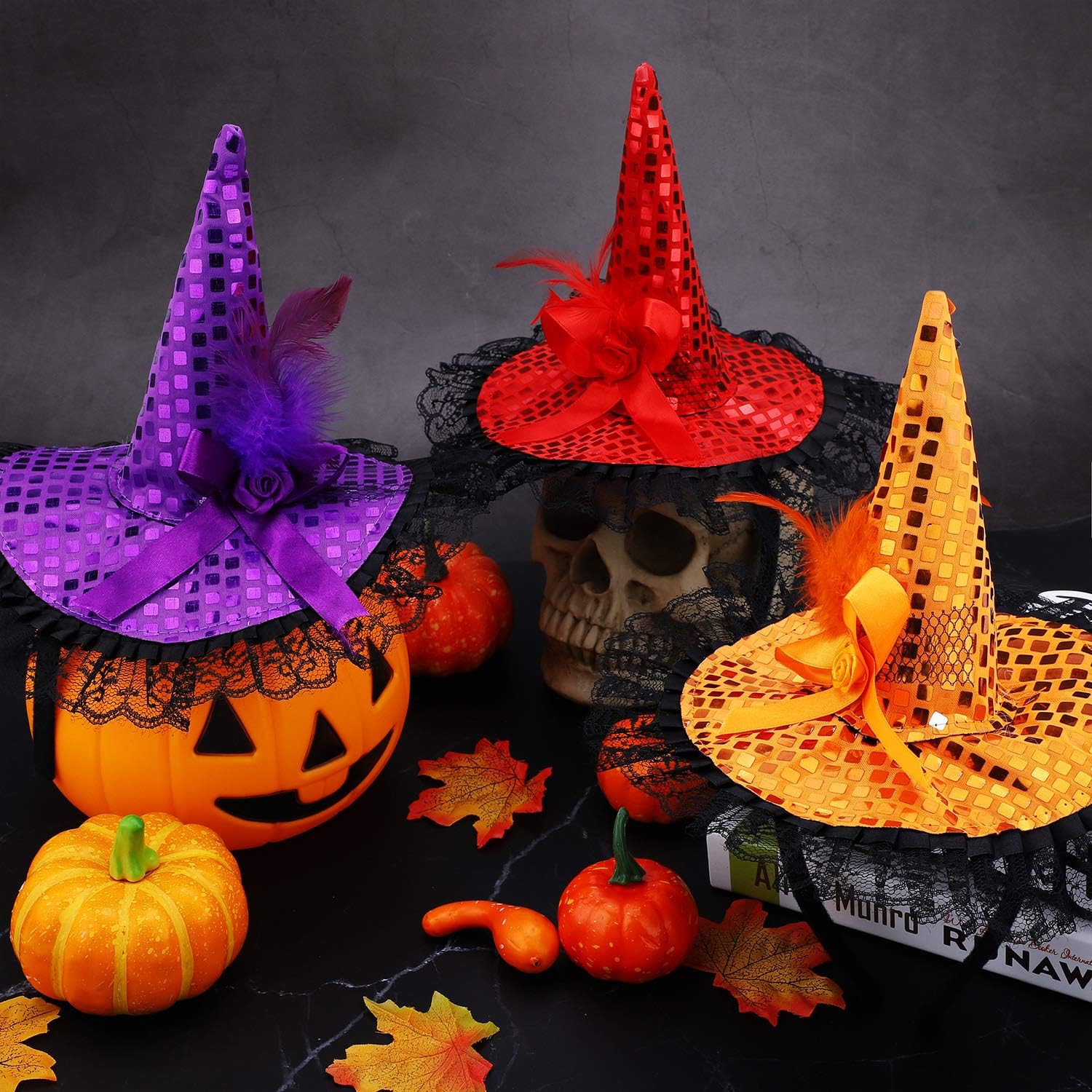 ADXCO 8 Colors Halloween Sequins Witch Hat Headbands Halloween Costume Headwear for Halloween Party Supplies: Toys & Games