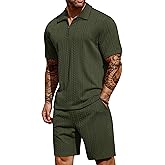 COOFANDY Men's 2 Pieces Outfits Casual Quarter Zip Polo Shirt and Shorts Set Athletic Jogging Summer Tracksuit