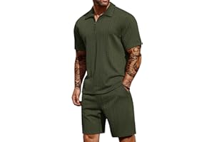 COOFANDY Men's 2 Pieces Outfits Casual Quarter Zip Polo Shirt and Shorts Set Athletic Jogging Summer Tracksuit