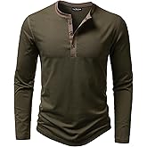LucMatton Men's Slim Fit Stretch Henley Shirt Long Sleeve T-Shirt for Casual Fashion with 3-Button Placket