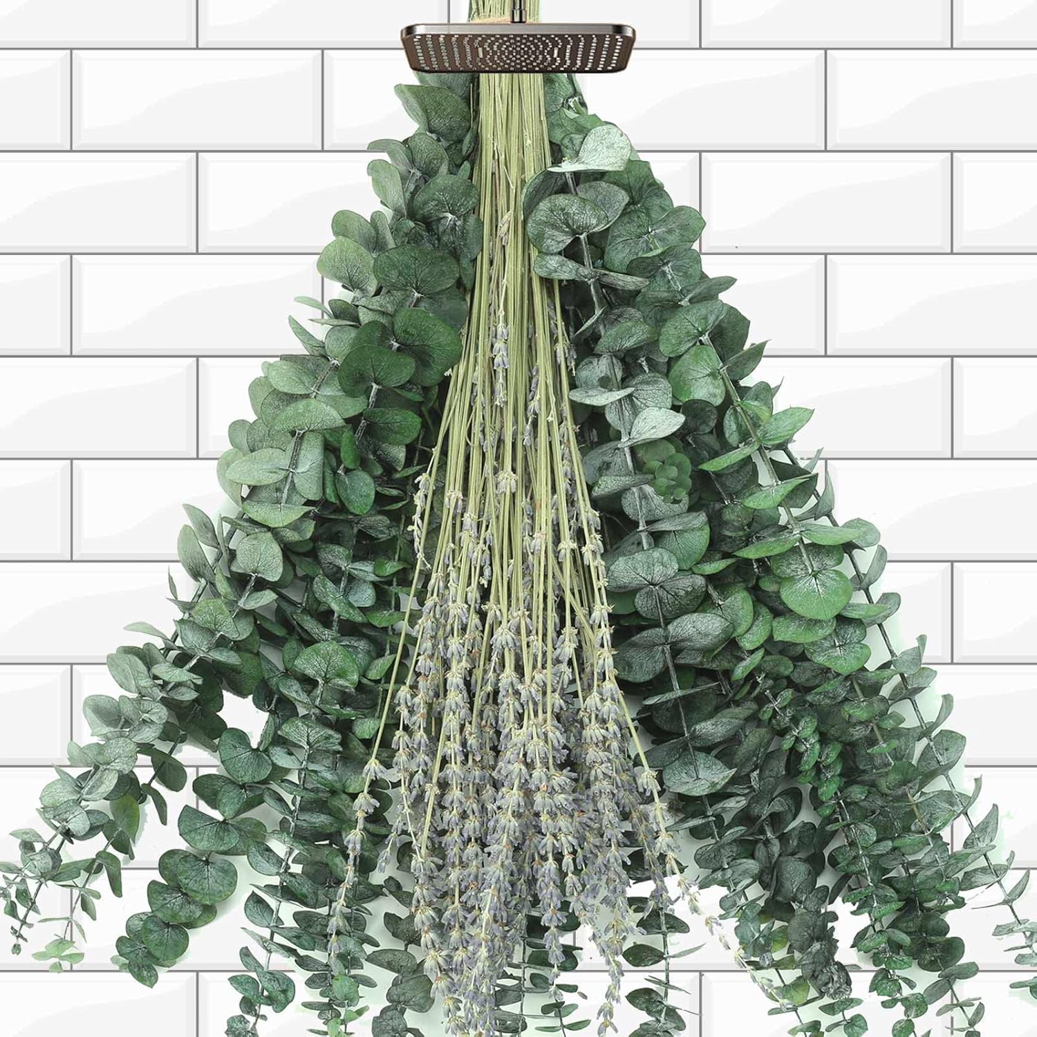 Dried & Preserved Flora - 115 PCS Dried Eucalyptus Stems with Lavender Flowers Bundle for Shower, 17'' Natural Real Live Eucalyptus Leaves Branches Hanging Lavender Shower Plant for SPA Home Fragrance Bathroom Table Vase Decor