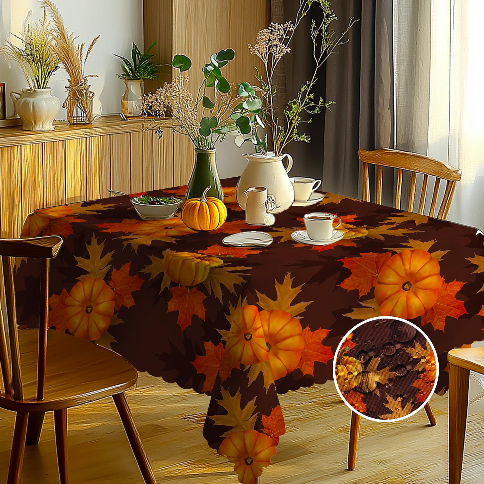Chicnix Rectangular Autumn Tablecloth Wipe Clean, Wipeable Waterproof Pumpkin Polyester Tablecloths, Thanksgiving Table Cloth Wrinkle Resistant Table Cover for Home Kitchen Picnic Outdoor 140x180cm