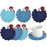 LemonRoad 6 Pcs Handmade Crochet Chicken Coasters Sets Funny Chick Gifts Coffee Tea Drink Coasters Chicken Lovers Must Have Cute Desk Accessories Home Decoration(Color 3,Vivid)
