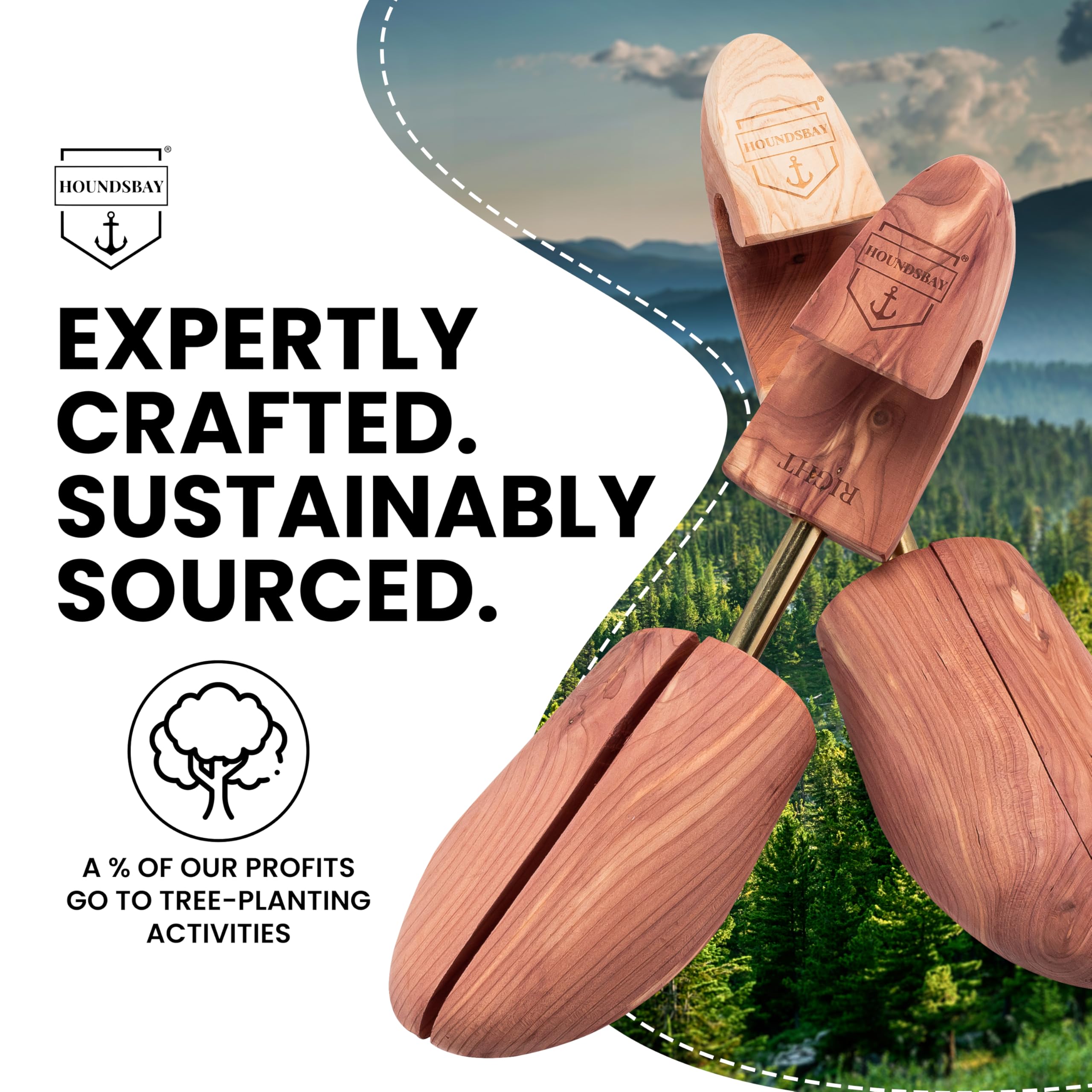 HOUNDSBAY Cedar Shoe Tree - Shoe Trees for Men & Women, Sneakers, Widener & Shaper