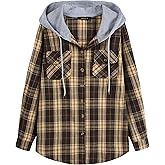 Derbars Womens Flannel Hoodie Shirts Long Sleeve Plaid Jacket Casual Cotton Button Down Shirt for Women