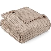 PAVILIA Tan Taupe Throw Blanket for Couch, Twin Bed, Soft Fleece Throws for Sofa Chair, Fuzzy Waffle Textured Blanket, Cozy Warm Lightweight All Season Blanket Throw, 60x80