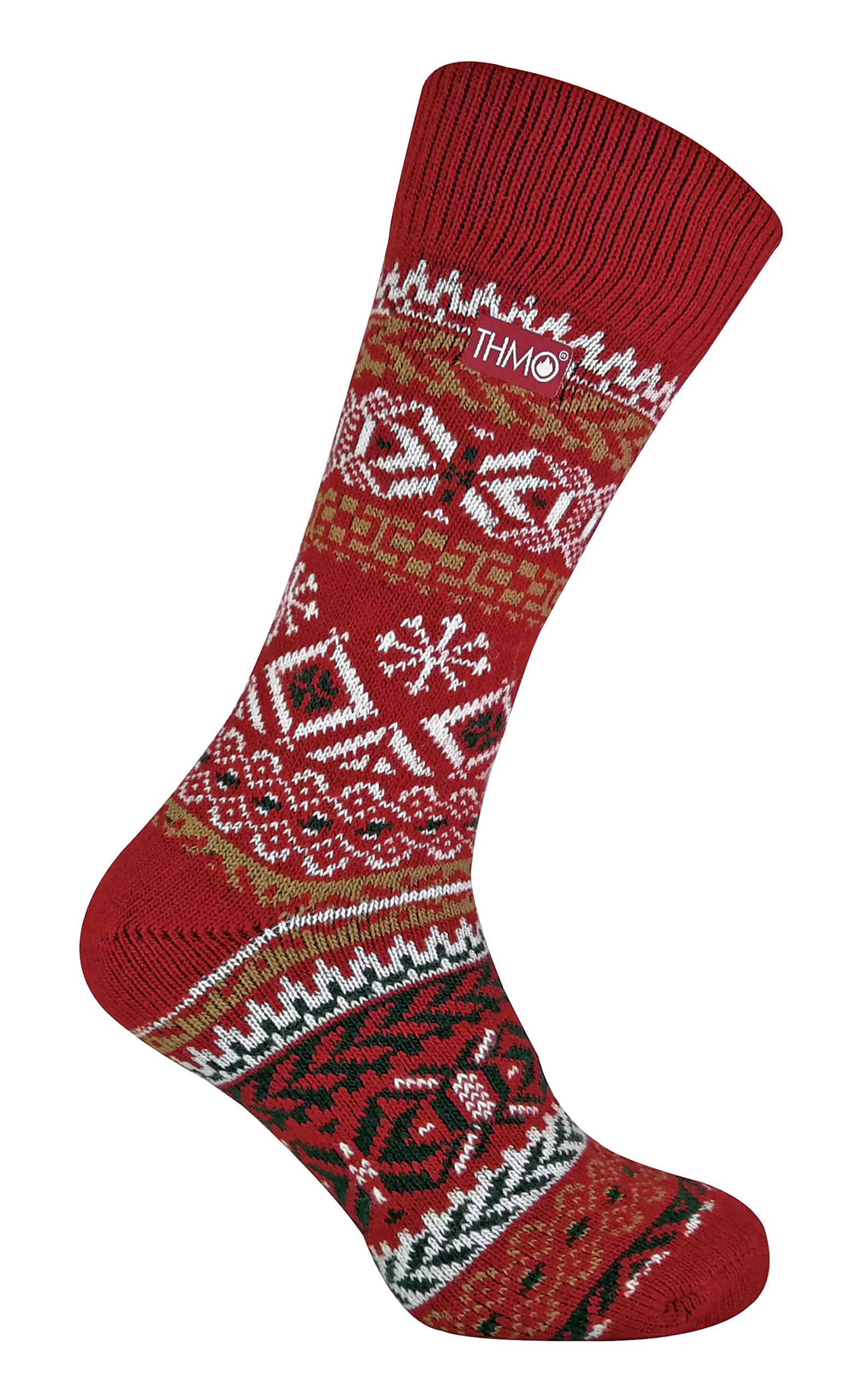 THMO - Mens Vintage Nordic Style Thick Thermal Wool Blend Socks (6-11 uk, 37 Fairisle Red)
