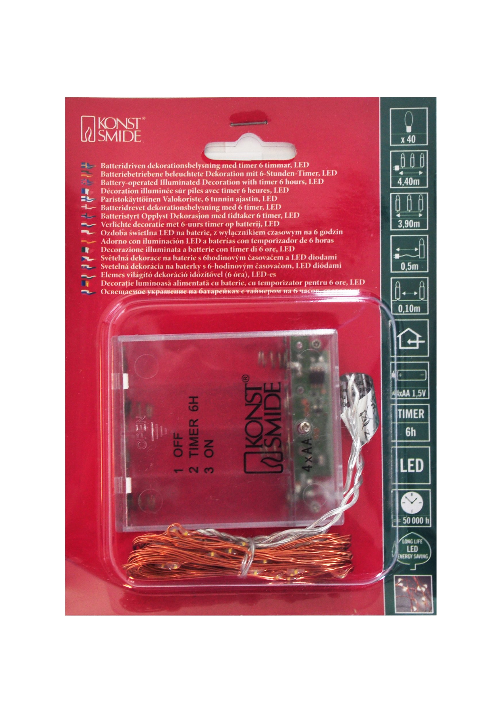 Konstsmide LED Naked Wire/Pin Wire Micro Lights Battery Fairy Lights/Indoor Use (IP20)/ 40 Warm White Diodes LED Lights/ 6 Hour Timer Function/ 3AA Batteries (Excl.)/ Gold Wire String Lights, 1461-180