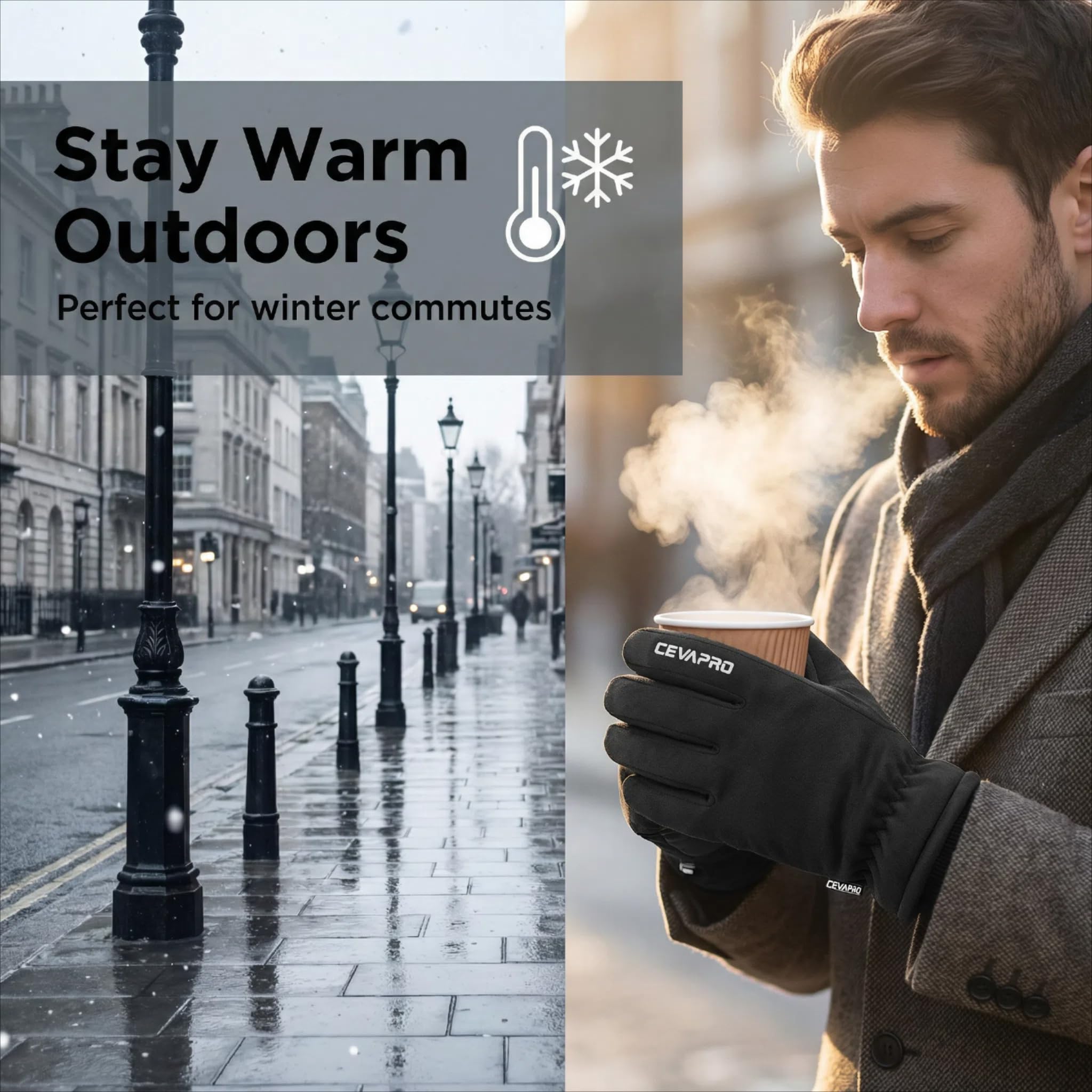 Cevapro Thermal Winter Gloves, Anti-Slip Touch Screen Warm Gloves for Running Cycling Driving Skiing