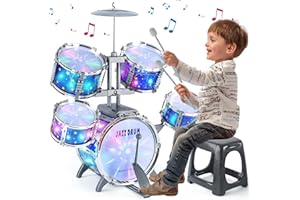 CAPTAIN CHAOWING Upgraded Kids Drum Set for Toddlers 1-3, Star Light up Drum Set for Kids 3-5, Musical Jazz Drum Toys for Boys Girls 2-5 4-6 5-7 ( All Plastic)