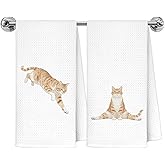 Exqcom Funny Orange Tabby Cat Kitchen Towels, Cat Lover Mom Gifts Dish Tea Towels for Kitchen Decor, Cute Kitty Kitten Decorative Hand Towel Bathroom Decor, 16x24 Inch Set of 2