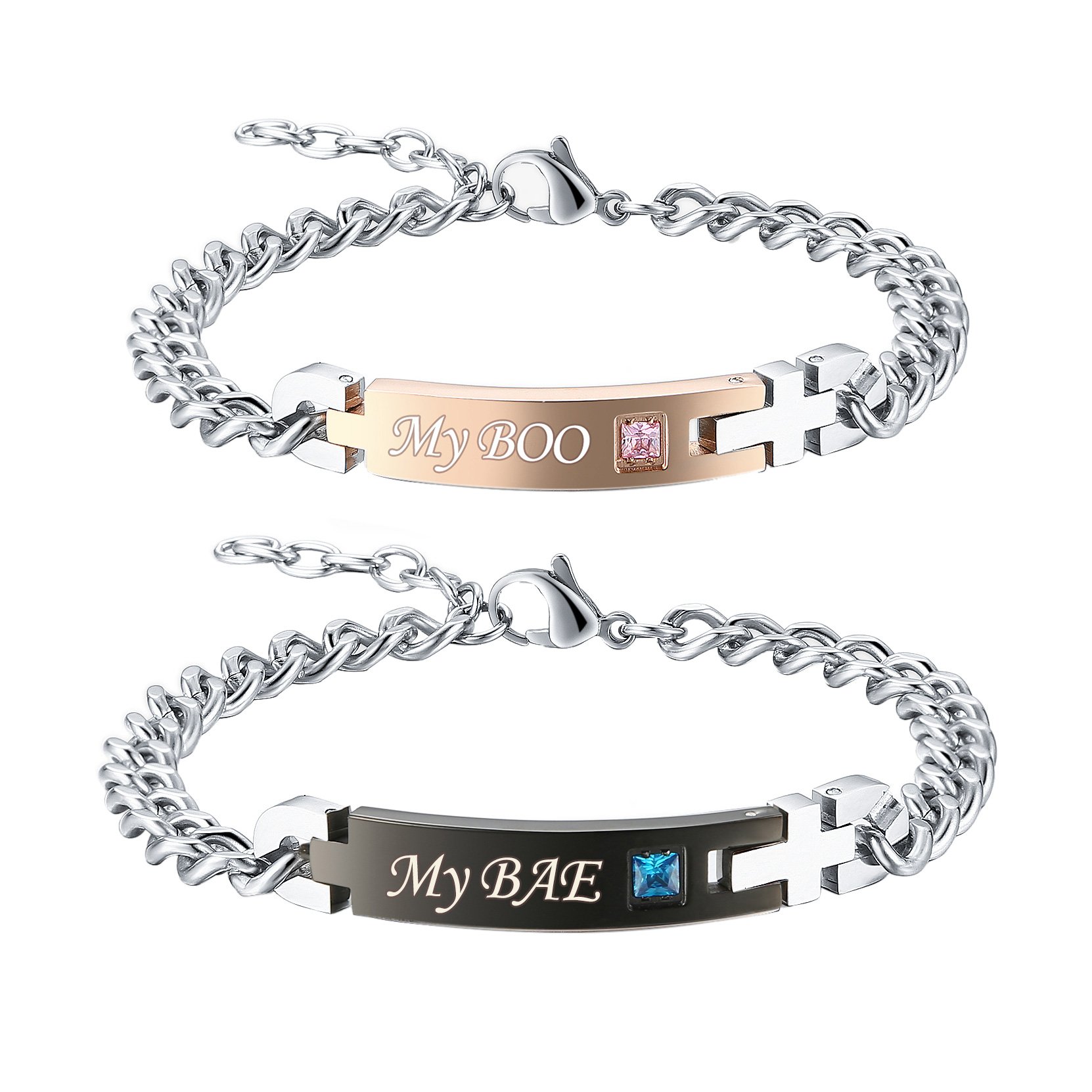 Gagafeel His Only Her One Stainless Steel Chain Couple Bracelet Gift Set for Lover (My BAE My BOO)