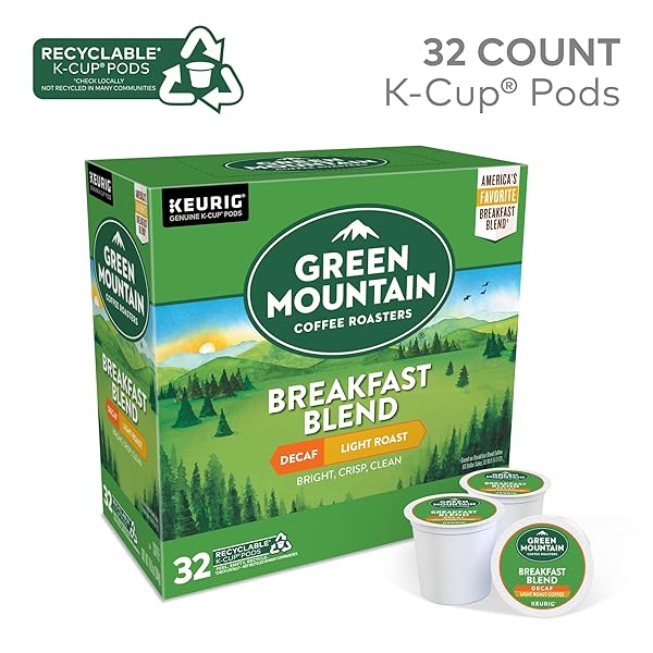 GREEN MOUNTAIN COFFEE ROASTERS DECAF BREAKFAST BLEND , SINGLE-SERVE KEURIG K-CUP PODS, LIGHT ROAST COFFEE, 32 COUNT