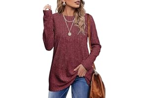 OFEEFAN Long Sleeve Shirts for Women Lightweight Crew Neck Casual Tunic Tops