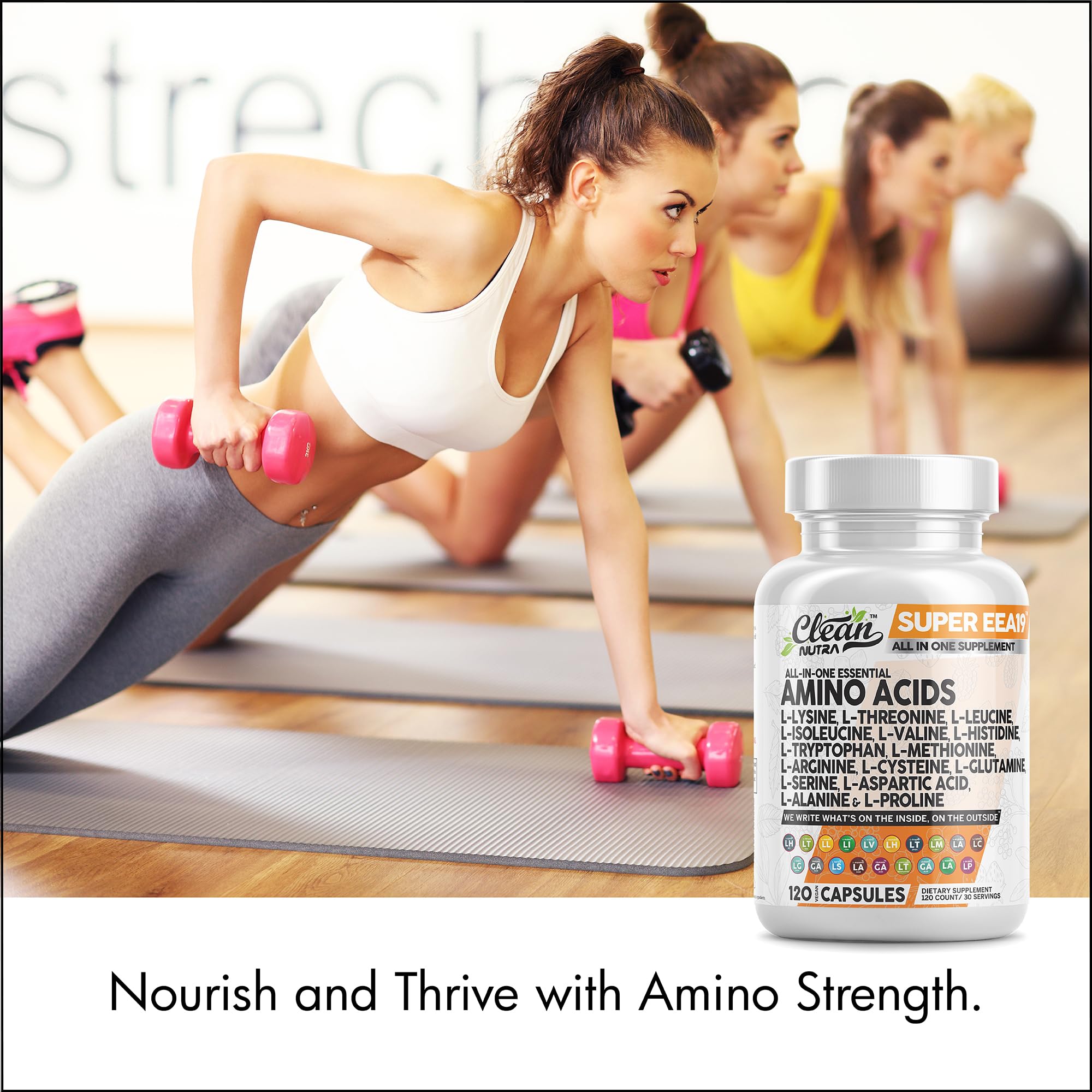 Clean Nutraceuticals Amino Acids Supplement L-Lysine, L-Threonine, L-Leucine, Isoleucine, Valine, L-Histidine, L-Tryptophan, L-Methionine, L-Arginine, L-Cysteine, L-Glutamine, L-Serine, Aspartic Acid