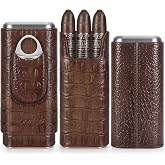 Scotte Cigar Case Leather Cigar Travel Case Cedar Wood Lined Portable Cigar Humidor Box with Cigar Cutter Elegant Cigar Box Great Cigar Accessories for Men