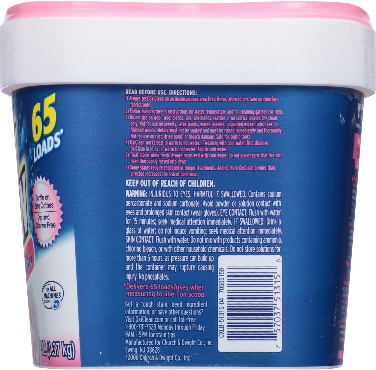 OxiClean Baby Stain Fighter, Soaker, 3 lb Tub Baby stain Soaker: Health & Personal Care