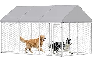 PawHut Large Dog Kennel, 13.1' x 7.5' x 7.8' Walk-in Heavy-Duty Galvanized Steel Dog Run Chain Link w/Safety Latch, Waterproo