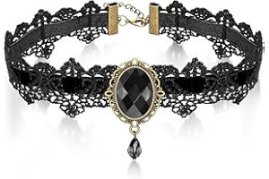 AILUOR Punk Rock Wedding Party Handmade Black Lace Choker, Gothic Retro Lolita Beads Chain Vampire Pendant Necklace for Women Halloween