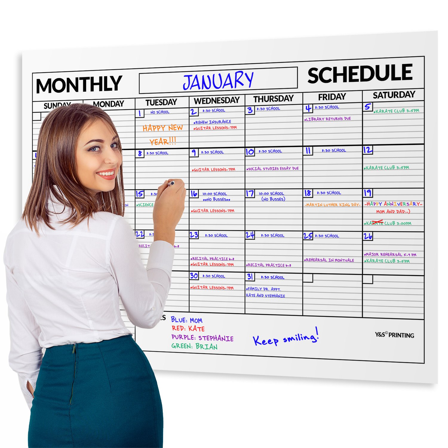 New Large Dry Erase Poster Board Wall Laminated Monthly Calendar 