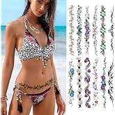 Sexy Flower Navel Tattoos 12 Sheets Long Belly Abdomen Waist Back Waterproof Temporary Tattoos Fake Body Art Stickers for Women