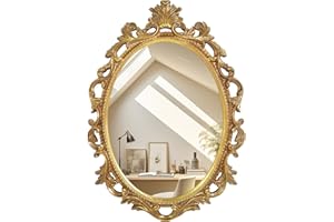 Vintage Gold Mirror for Wall, Antique Oval Mirror with Scroll Design for Entryways Living Room Bedroom, 18 x 24 Inch
