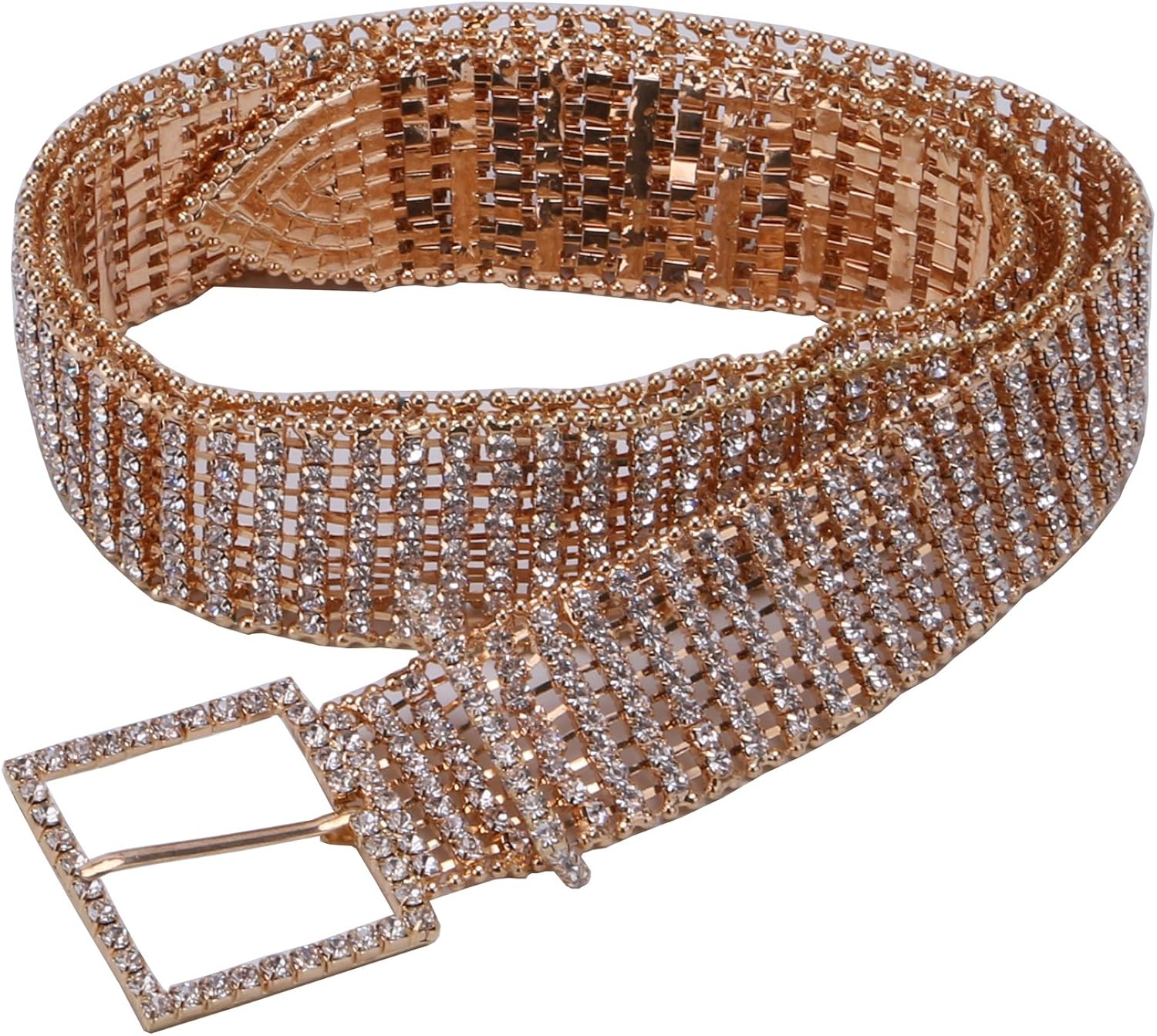 Aecibzo Women Diamante Crystal Chain Belt Full Rhinestone Wide Bling