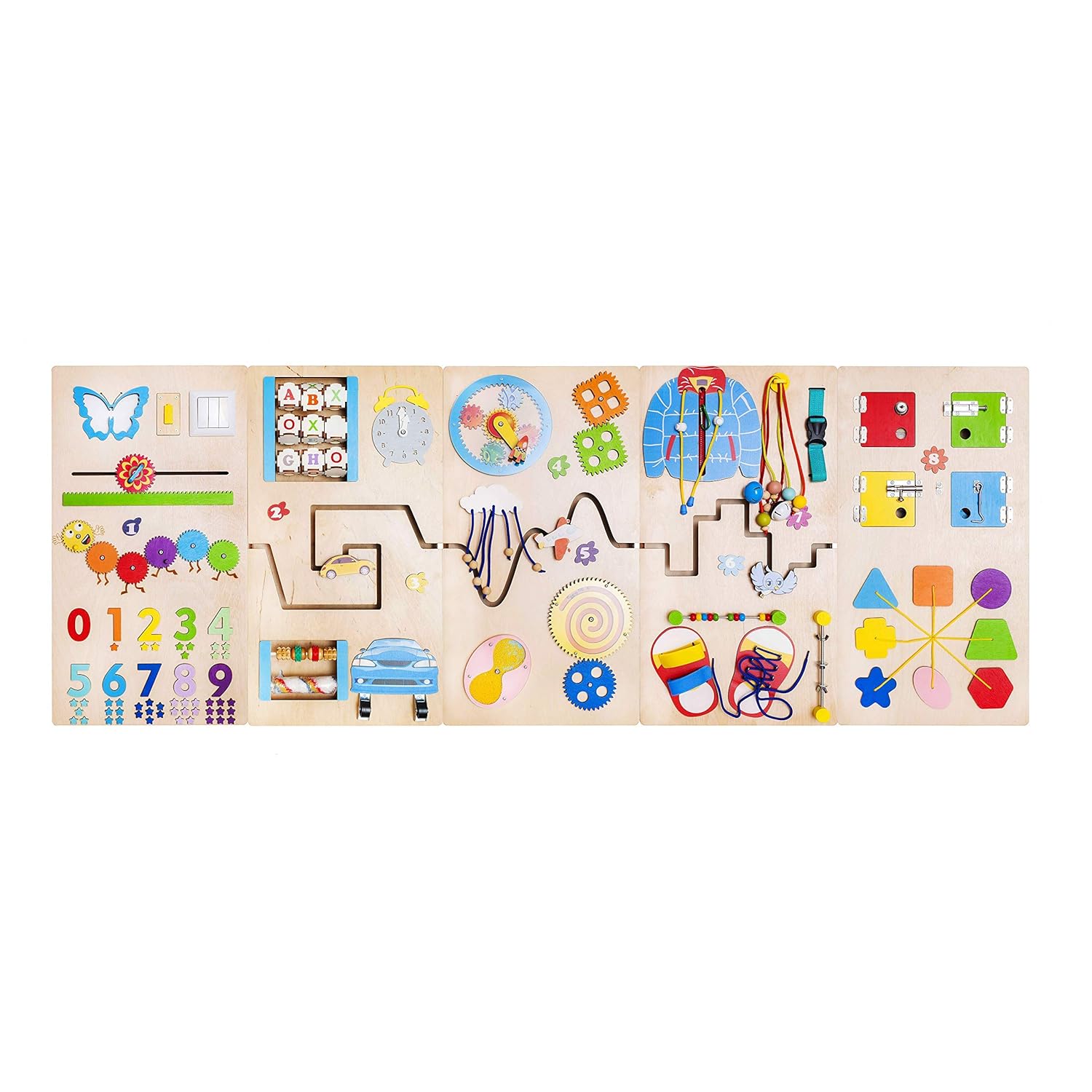 Set of 5 sensory wall panels in bright 