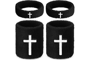 Soulchen 4 pcs Cross Bicep Bands Wrist Bands Christian Arm Sweat Wristbands Absorbent Armband for Men Women Football Baseball Players Sports Activities Supplies