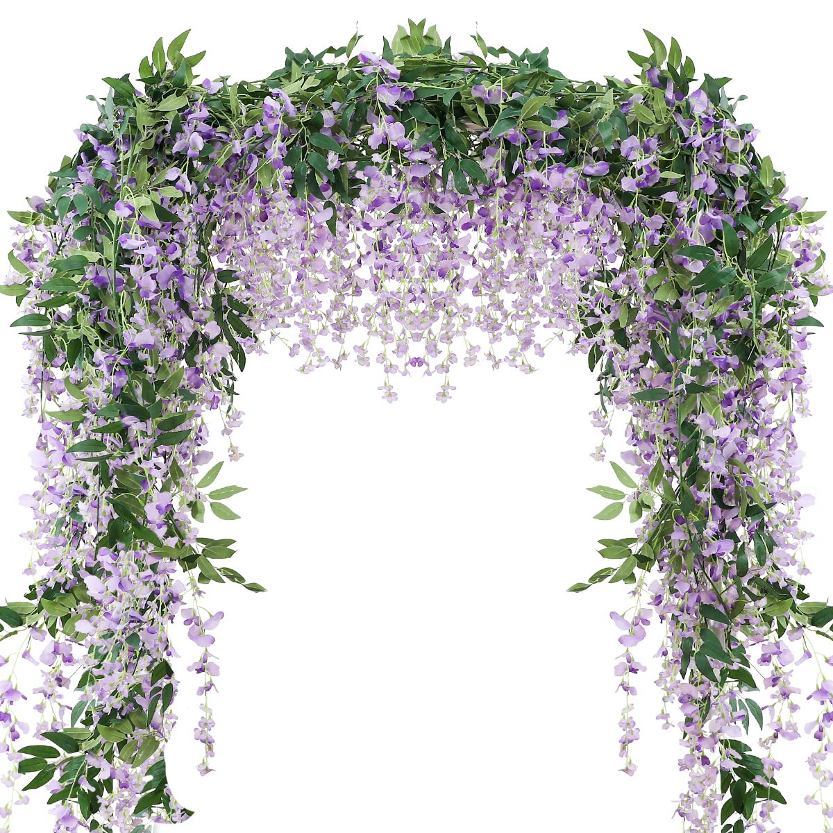 Veryhome 2PCS 7.2FT Artificial Wisteria Flowers Garland Fake Wisteria Vine Fake flowers Garland Silk Ivy Hanging Flower for Wedding Decorations Home Garden Party Decor(Purple Fuchsia)