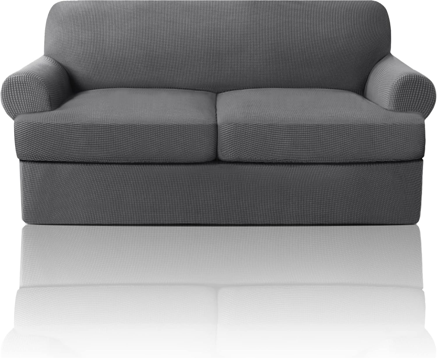 Slipcovers - T Cushion Loveseat Slipcover 3 Pieces Sofa Covers for T Cushion Sofa Stretch Sofa Covers for 2 Cushion Couch with 2 Individual T Cushion Shape Seat Covers Machine Washable, Grey