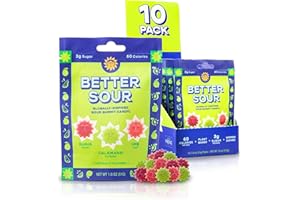 Better Sour Gummies - Guava, Calamansi, Ume - Naturally Flavored, Plant-Based, Low Sugar, Healthy Sour Gummy Candy – 3g sugar/60 cal per 1.8 oz Bag, Healthy Treats for Kids & Adults (Pack of 10)